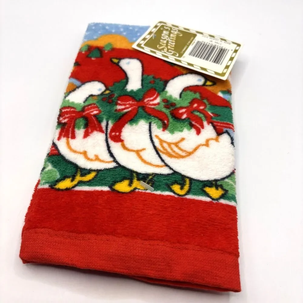 Vintage Country Geese Christmas Kitchen Towel Franco Red 10”x16” New with Tags
